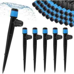 Lot de 50 goutteurs d'irrigation goutte &agrave; goutte de 6,35 mm avec verrouillage, &eacute;metteurs d'irrigation goutte &agrave; goutte pour tube de 4/7 mm, pulv&eacute;risateur r&eacute;glable &agrave; 360 degr&eacute;s pour pot de - Neuf
