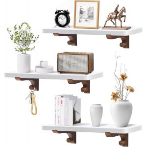 Étagère Murale En Bois Flottante À Suspendre 40 Cm Lot De 3 En Bois Massif De Pin Pour Salon, Cuisine, Bureau Ou Chambre - Blanc - Neuf