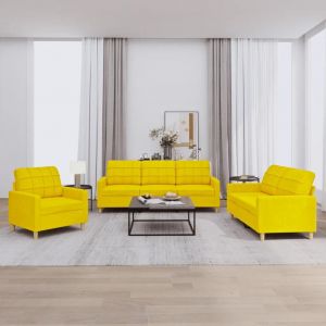 Prolenta Premium - Ensemble De Canap&eacute;s 3 Pcs Avec Coussins Jaune Clair Tissu - Neuf