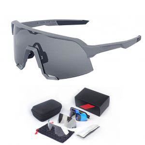 Lunettes De Soleil De Cyclisme, Verres, Support Nasal, Reglables, Coupe-Vent, Anti-Sable, Anti-Uv, Monture Gris Ciment - Neuf