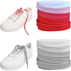 Kalanka-2 Paires De Lacets Dégradés Colorés, Lacets Chaussures Plats Pour Baskets, Lacets Plats Pour Sneakers, 8 Mm Large, 120 Cm Long(Rouge + Gris) - Neuf