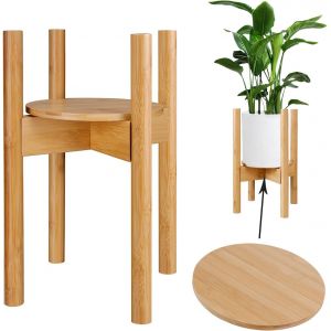 Support de plantes,support de pot de fleurs r&eacute;glable en bois avec plateau pour int&eacute;rieur et ext&eacute;rieur,pot de fleurs jusqu'&agrave; 30.5 cm (les pots de fleurs ne sont pas inclus),Couleur naturelle - Neuf