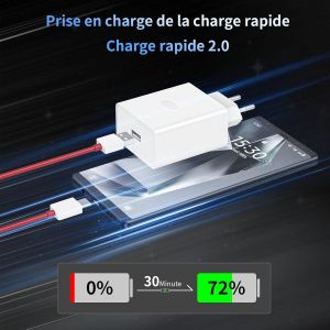 TIANYI-100W SUPERVOOC Chargeur Rapide pour Oneplus et 8A C&acirc;ble USB C 2m pour OnePlus 13/12R/11, USB C Chargeur Secteur pour OnePlus Nord 4 3 2 CE 4 3 Lite 10T 10 9 8 pour Oppo Find X5 Lite Reno 12 11 - Neuf