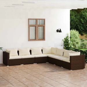 Prolenta Premium - Salon De Jardin 7 Pcs Avec Coussins R&eacute;sine Tress&eacute;e Marron - Neuf