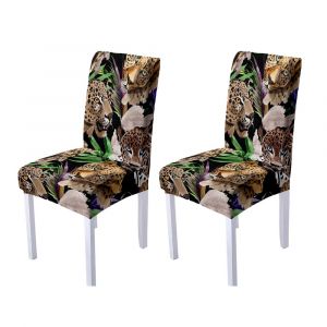 Lot De 2 Housses De Chaise Extensibles &Agrave; Imprim&eacute; L&eacute;opard Pour Salle &Agrave; Manger Et Cuisine, Amovibles Et Lavables, En Polyester. - Neuf