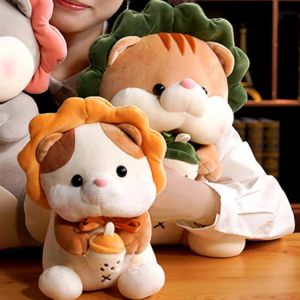 Poup&eacute;e En Peluche Exquise Lisse Pp Coton Chat Oreiller Avec Th&eacute; Au Lait Pour Child_Green_45cm - Neuf