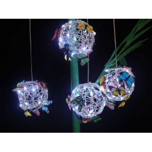 Lot De 2 Lampes Solaires Papillon Suspendues Blanches Pour Jardin Ext&eacute;rieur - Neuf