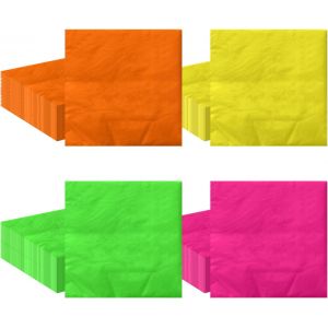 Mevronisshop-Lot De 80 Serviettes De Table Fluo - 4 Couleurs - Fournitures De F&ecirc;te Pour Anniversaire Des Ann&eacute;es 80 Et 90 - D&eacute;corations De F&ecirc;te De Mariage Et D'halloween - 33 X 33 Cm - Neuf