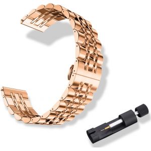 Kal-Bracelet Métal Pour Largeur Pattes De Montre 20mm, Bracelet En Acier Inoxydable Magnifiquement Poli Pour Homme Femme - Or Rose - Neuf