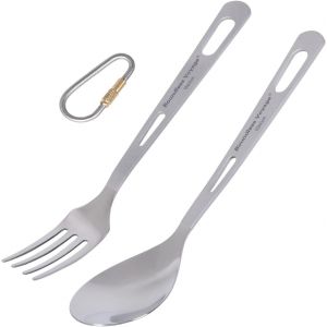 Checarzhn--No1-Titane Vaisselle Set Camping Cuillère Spork Fourchette Couteau Baguettes Paille En Plein Air Ultra-Léger Couverts De Voyage Ustensiles Pour Pique-Nique Randonnée Backpacking - Neuf