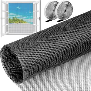 150x200cm Rouleau Moustiquaire,Moustiquaire Fenetre Sans Percage En Fibre De Verre,Moustiquaires Ajustable Avec Bande Adhésive Forte,Mosquito Net Indéchirables,Toile Moustiquaire (Noir) - Neuf