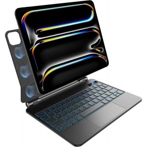 Étui Clavier Pour Ipad Pro 11 Pouces M4 2024, Rétroéclairage 7 Couleurs, Pavé Tactile Multi-Touch, Conception Magnétique Flottante, Azerty, Noir - Neuf