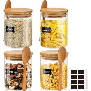 Cmws-Bocal En Verre Avec Couvercle, 540ml Lot De 4 Pot En Verre, Bocal En Verre Herm&eacute;tique Bocaux Rangement Cuisine Pour Epices Sel Cookie Caf&eacute; C&eacute;r&eacute;ales - Neuf