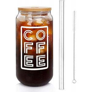 Mevronisshop-Tasse &Agrave; Caf&eacute; Glac&eacute;e Avec Couvercles Et Paille, Verre &Agrave; Bi&egrave;re Avec Couvercle En Bambou 20 Oz Verres &Agrave; Boire R&eacute;utilisables Gobelet Pour Aller Tasses &Agrave; Caf&eacute; Pour Voyage Bureau Maison - Neuf