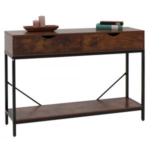 Console HWC-O76, table de t&eacute;l&eacute;phone, table d'appoint, table de rangement, tiroirs, rangement industriel 76 x 109 x 30 cmrouge-brun - Neuf