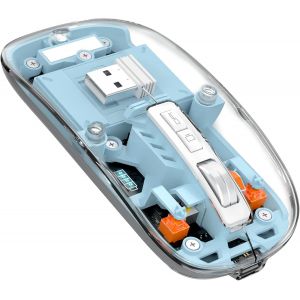 KALANKA-T900 Souris sans Fil Rechargeable, Ultra Mince 2.4G + Bluetooth 5.1 Souris Silence 2400 DPI, Souris Gamer Transparente récepteur USB pour Laptop/PC/Mac, Niveau de Batterie Visible-Bleu - Neuf