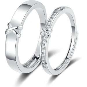 Kal-2pcs Couple Anneaux Set, Bague De Fian&ccedil;ailles Mariage R&eacute;glable, Bague Acier Inoxydable Promesse/Classique Anneau/Destin&eacute;e/D'amour &Eacute;ternel/Lettres/Forme D'amour Bijoux Mariage Cadeau - Neuf