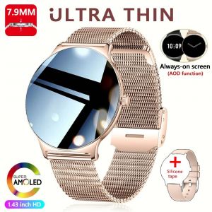 Pour Huawei Xiaomi nouvelle montre intelligente Ultra mince femmes écran toujours afficher l'heure Bracelet de sport Bluetooth appel mode Smartwatch,filet en or rose - Neuf