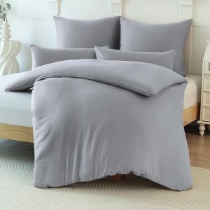 Parure De Lit D'hiver En Polaire Thermique - 135 X 200 Cm - Gris - Housse De Couette Moelleuse Et Chaude - Toucher Cachemire + Taie D'oreiller 80 X 80 Cm Avec Fermeture &Eacute;clair - Neuf