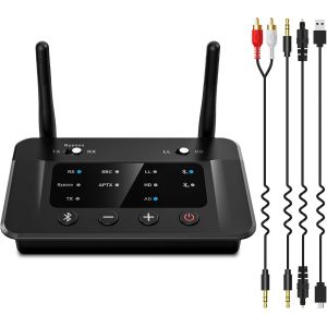 MEVRONISSHOP-B03 &Eacute;metteur R&eacute;cepteur Bluetooth 5.3, Transmetteur R&eacute;cepteur Bluetooth aptX HD Adaptateur Bluetooth 5.3 aptX Faible Latence pour TV PC, Optique Digital RCA AUX 3.5mm - Neuf