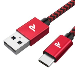 AYU-Cable USB C, Cable USB Type C Charge Rapide 3A QC 3.0, Cable Chargeur USB C USB2.0 Nylon Tressé pour Samsung Galaxy s21/s20/s10/s9/s8, Huawei P30/P20, Xiaomi - Rouge, 2M - Neuf