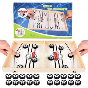 Sansh-2en1 Jeu De Table De Hockey Portable En Bois, Coffret Jeux De Société Famille, Jeu De Plateau De Bataille, Jeu Déchecs Interactif Parent-Enfant, Slingpuck Amusant Jeu De Plateau Interactif - Neuf
