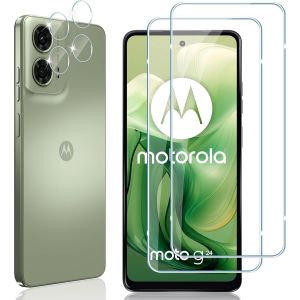 Verre Tremp&eacute; Pour Motorola Moto G24 / G04 / E14 / G04s, 2 Pi&egrave;ces Protection &Eacute;cran Film Avec 2 Pi&egrave;ces Cam&eacute;ra Arri&egrave;re Protecteur, Duret&eacute; 9h Film En Sans Bulles, Ultra Hd Vitre Tremp&eacute; - Neuf