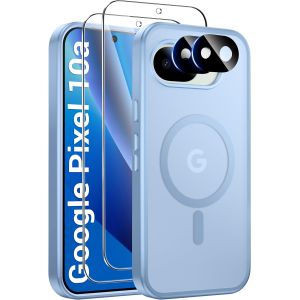 JGD-Magn&eacute;tique Coque pour Google Pixel 10a avec 2 Verres Tremp&eacute;s et 2 Cam&eacute;ra Protecteur, Compatible MagSafe Dos Anti Rayures &Eacute;tui Antichoc TPU Bumper Coque Pixel 10a -Bleu Clair - Neuf