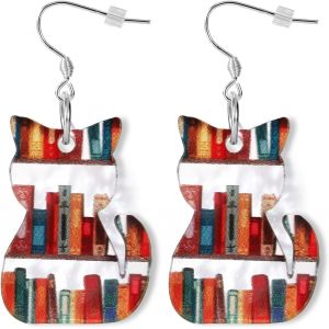 Boucles D'oreilles Livre,Transparentes Boucles D'oreilles Chat Livre Boucles D'oreilles Chat Pendantes Cadeau Pour Les Amoureux Des Chats Lecteur Fête Des Enseignants Appréciation - Neuf