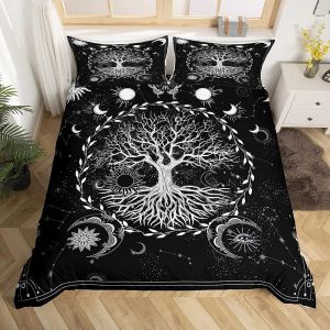 Housse De Couette X Arbre De Vie Soleil Lune, Parure De Lit Personnes Imprim&iquest;&iquest;E D Microfibre, Taies D'oreiller X Cm Avec Fermeture &iquest;&iquest;Clair - Neuf