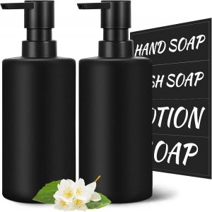 KAL-Lot De 2 Distributeurs De Savon, Noir, Avec Pompe En Plastique, 350 Ml, Distributeur De Liquide Vaisselle, Distributeur De Savon De Cuisine, Distributeur De Gel Douche, Distributeur De - Neuf