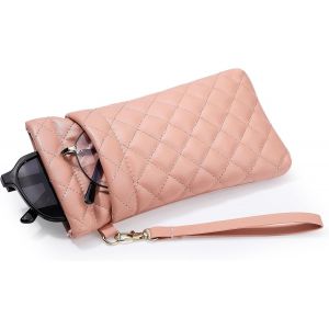 Double Pochette &Agrave; Lunettes Avec Sangle De Transport, Sac Souple De Lunettes En Cuir Pu Souple, &Eacute;tui Pour Lunettes De Soleil Portable Avec Chiffon De Nettoyage Pour Femmes Et Hommes - Neuf
