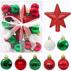 Trahoo-30pcs Mini Boules De No&euml;l Avec Cintre,3cm Petites Boules De No&euml;l Rouge & Vert & Blanc Boules Mini Sapin De No&euml;l Table-Sapin De No&euml;l Set De D&eacute;coration - Neuf