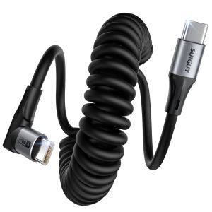 KALANKA-C&acirc;ble USB C vers USB C spiral&eacute;,2 pi&egrave;ces 1,5M&iquest;Extensible:0,4m-1m&iquest; Android Auto C&acirc;ble de charge USBC &agrave; 90 degr&eacute;s pour t&eacute;l&eacute;phone portable pour iPhone 16/15 Pro Max, Galaxy S24 Ultra S23 - Neuf