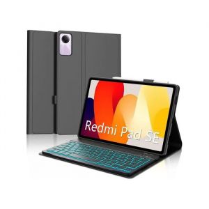 &Eacute;tui Clavier pour Xiaomi Redmi Pad SE 11 pouces AZERTY R&eacute;tro&eacute;clair&eacute; Bluetooth - Housse de Protection Magn&eacute;tique Amovible Noir - Neuf
