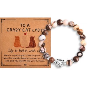 Cat Gifts For Women Girls, To A Crazy Cat Lady Bead Bracelets - Cat Lover Gifts For Women Teens, Cute Cat Themed Gifts For Cat Lovers Lady Daughter Sister Best Friend Girlfriend Wife - Neuf