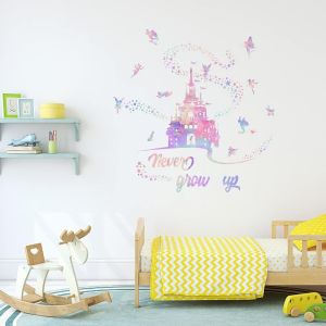 ERYI-Château Coloré Autocollant Mural Pour Fille Chambre Salon Salle De Jeux Château Peintures Murales Autocollant Never Grow Up Citations Chambre Enfants Art Mural Décor, 90 X 39 Cm - Neuf