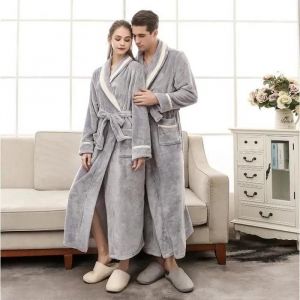 1PCSPyjama Femme et Homme peignoir de bain flanelle Gris XXXL - Neuf