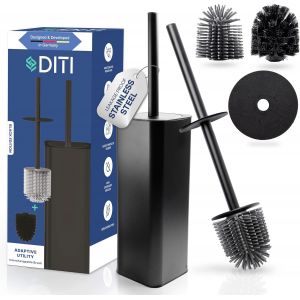 Wc Noir,En Silicone Toilettes Wc Acier Inoxydable Incluant 2 Têtes De Brosse,Balai Wc Carré Autoportant Pour La Salle De Bains - Neuf