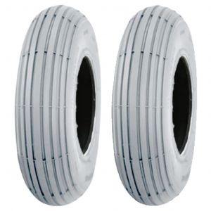 200x50 Grey Mobility Scooter Tyres Ribbed Tire Non Marking Wheelchair (Set of 2) - Neuf