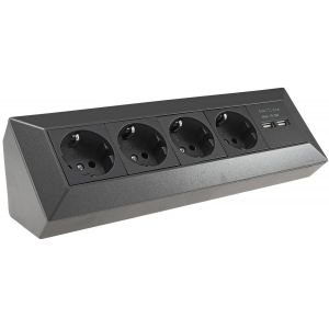 Corner Power Strip 4 Outlets 2 X Usb-A 3.1A For Kitchen, Office, Construction, Flush Mount, Anthracite - Neuf
