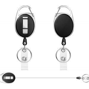 2Pcs Porte Badge Porte-cl&eacute;s R&eacute;tractable (Noir), Porte Clef R&eacute;tractable 65cm avec Ressort Renforc&eacute; et Cordon R&eacute;sistant pour Porte Badge de Carte d'Identit&eacute;, Bureau, &Eacute;cole, Cl&eacute;s - Neuf