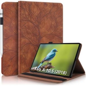 LORANKA-Etui Samsung Tab A 10.5" 2018 Coque en Cuir PU Portefeuille Porte-Stylo Flip Support Housse Etui Tablette pour Samsung Galaxy Tab A 10.5 Pouces 2018 SM-T590/SM-T595 Arbre en Relief - Marron - Neuf