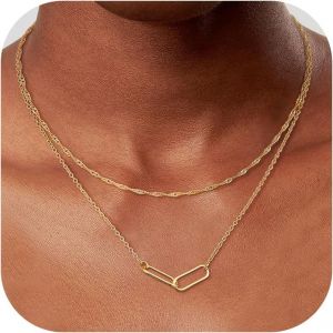 Kal-Collier Pour Femme, Collier En Or 14 Carats, Colliers Superposés En Or, Collier Avec Pendentif Trombone, Fleur, Papillon, Soleil,Ensemble De Colliers Cadeaux Pour Femmes Et Filles - Neuf