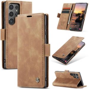 Case For Samsung Galaxy S23 Ultra 5g Premium Leather Protective Pouch Wallet Flip Case Magnetic Case Cover For Samsung Galaxy S23 Ultra, Brown - Neuf