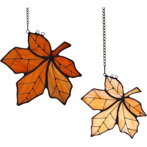 Ensemble de 2 de la Feuille d'Érable Teinté de Décorations en Verre de 13 x 13 cm - en Verre d'Art de la Fenêtre de Décor - Suncatcher pour la Fenêtre en Verre de Décoration de Fenêtre - Neuf
