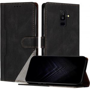 Kal-&Eacute;tui Pour Samsung Galaxy A6 Plus 2018, Housse En Cuir Pu Avec [Protection Antichoc Tpu] [Fonction Support] [Porte-Cartes ] Antichoc Magn&eacute;tique Coque Pour Galaxy A6 Plus 2018 - Noir - Neuf