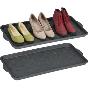Kgabery-Plateau À Chaussures,Lot De 2,Bac Égoutteur,Pour 3 Paires,Hlp : 3,5x74x36 Cm,Bac À Chaussures,Gris - Neuf