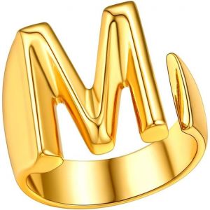 Kahfl-Anneau Lettre Initial Bague Ouverte Homme Femme Anneau Réglable En Cuivre Bijoux Breloques Du Doigt Cadeau Bague Or Plaque Anneau Simple - Neuf
