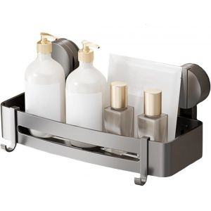 Panier de douche, &Eacute;tag&egrave;res Murales de Douche &agrave; Ventouses, Porte-savon Mmovible pour Salle de Bain, Rangement D'accessoires Sans Per&ccedil;age avec 2 Crochets en Aluminium - Neuf